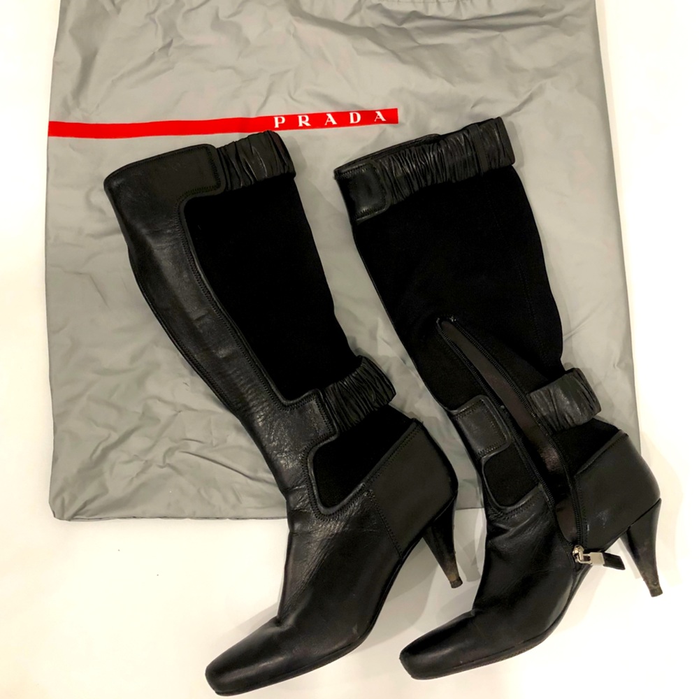 Prada Women’s Black Leather Knee High Boots 5
